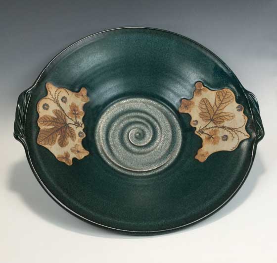 Green platter with natural colored Leaf Print